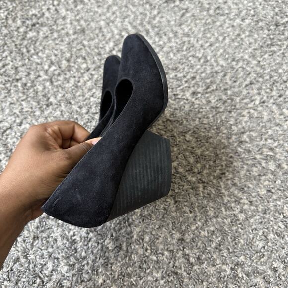 Eileen Fisher Hawk Block Heel Suede Leather Pumps Heels Black Sz 7 Pointed Toe - Picture 4 of 9